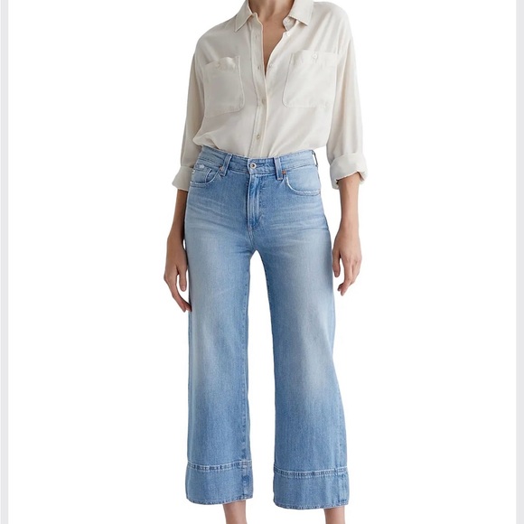 Ag Adriano Goldschmied Denim - NWT/ AG Saige Mid-Rise Dana Point (Light Blue)Wide-Leg Cropped Jeans